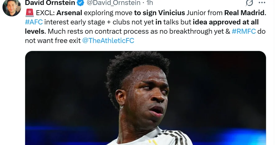 Arsenal eye shock move to sign Real Madrid star Vinicius Junior