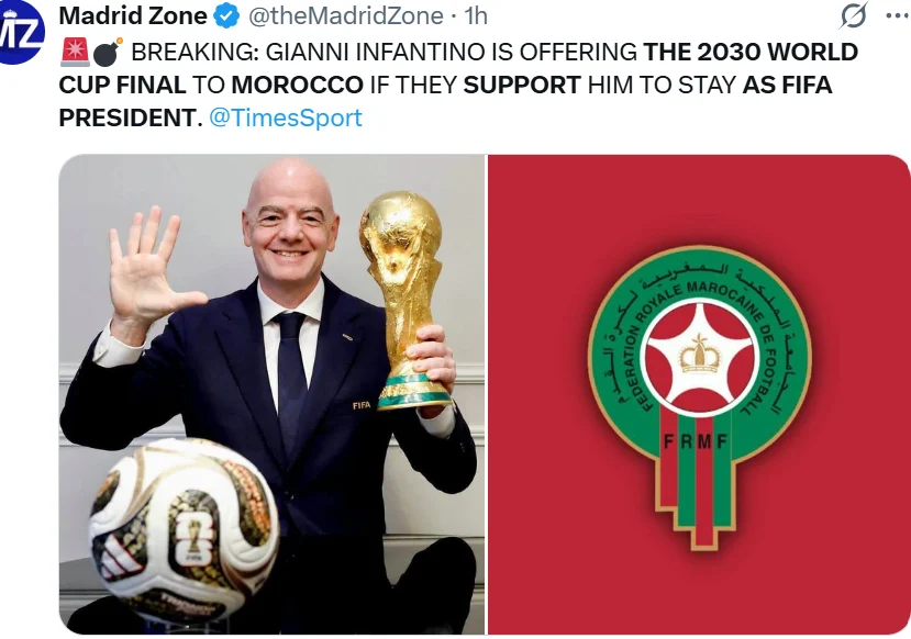 Gianni Infantino’s reported Morocco 2030 World Cup final offer sparks fresh FIFA controversy